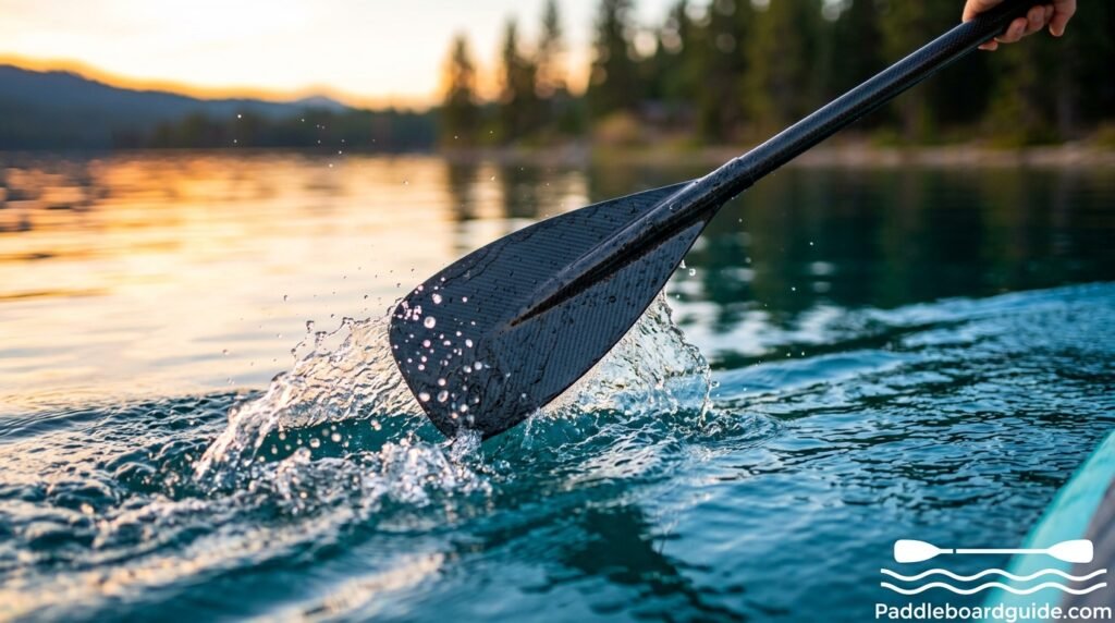 Close-up of a paddle blade slicing through water