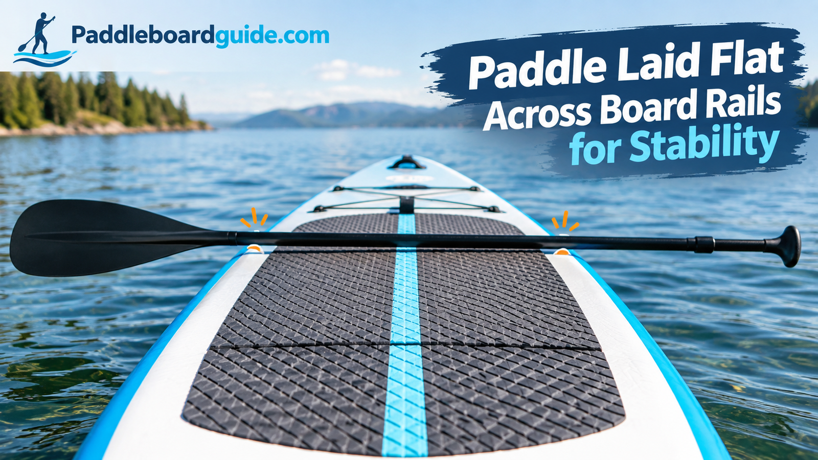 Paddle laid flat across board rails for stability