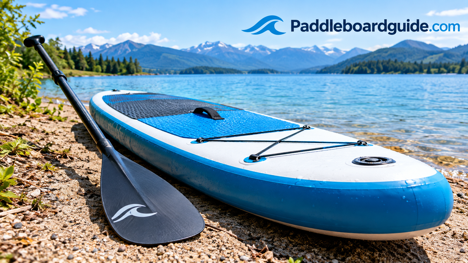 Stand up paddle board paddle beside an inflatable paddle board