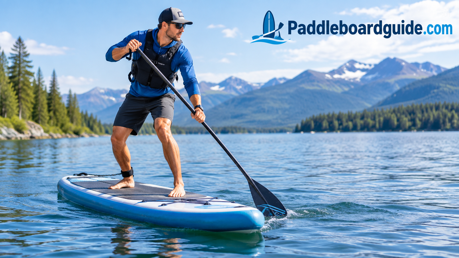 Standing paddler with knees slightly bent in athletic stance