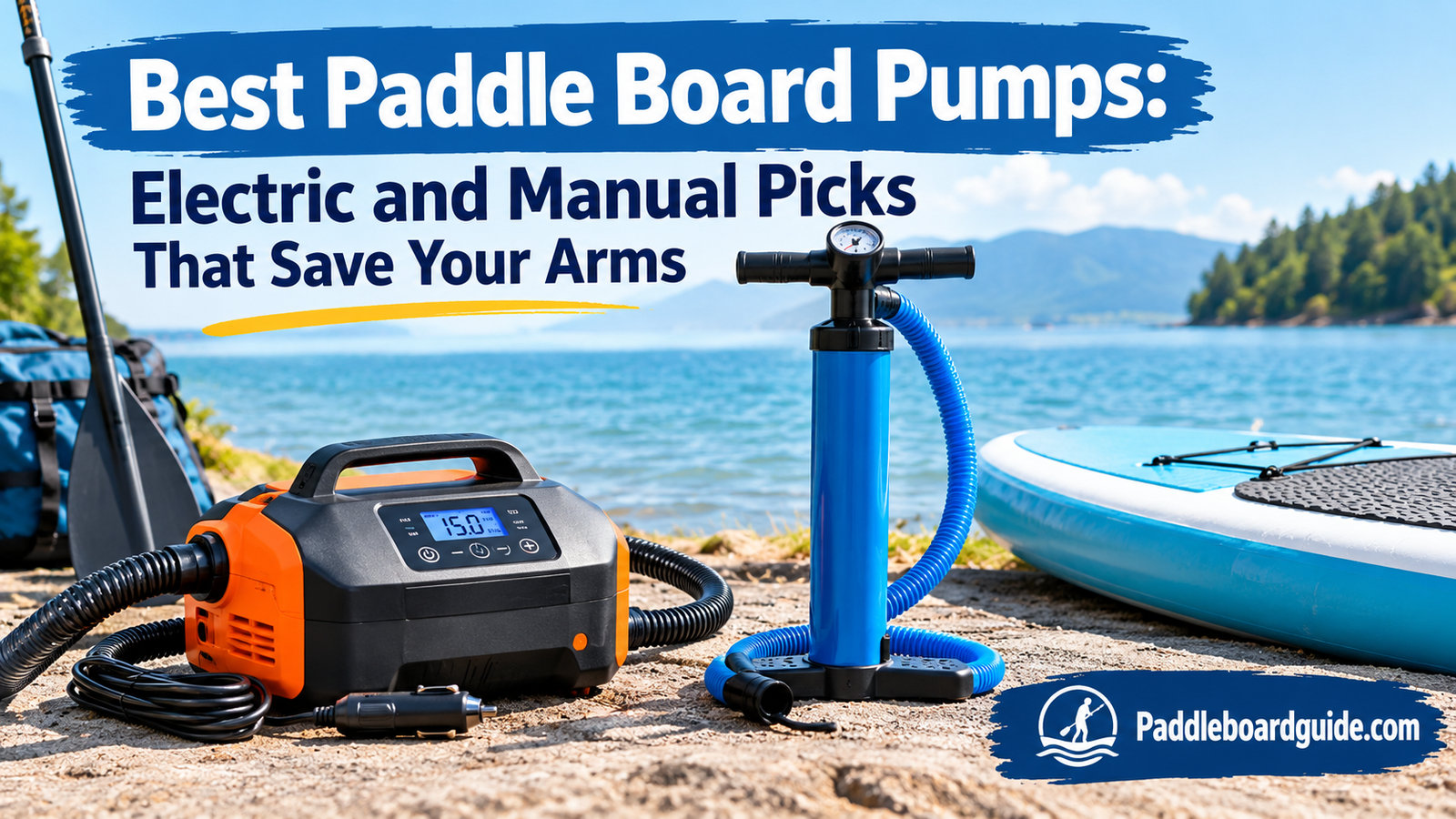 Electric paddle board pump inflating an inflatable SUP